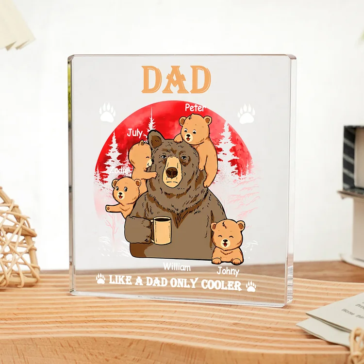 5 Names - Personalized Bear Family Pattern Custom Name Acrylic Square Ornament Father's Day Gift
