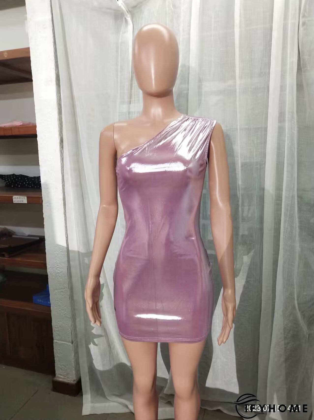 Fashion one-shoulder asymmetric pu Bodycon sexy nightclub dress | IFYHOME