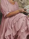 Solid Color Short Sleeves Casual Maxi Dress