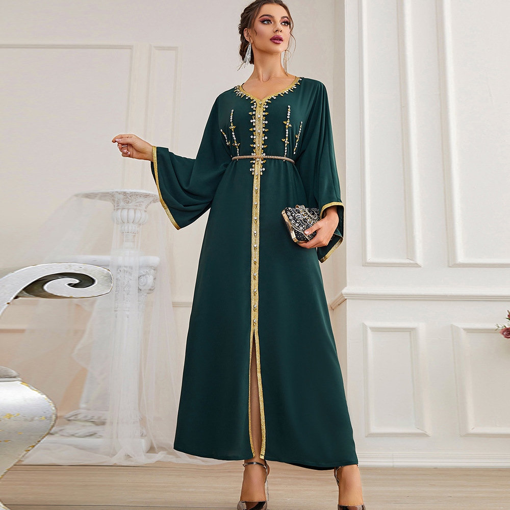 Heavy-duty hand-sewn diamond V-neck long skirt