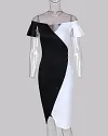 V Cut Color Block Button Detail Wrap Dress