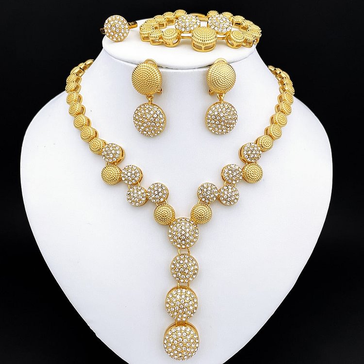 Necklace For Women Dubai Jewelry Set Large Pendant Round Earrings Big Bracelet