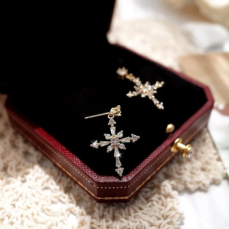 Crystal Cross Pendant Earrings