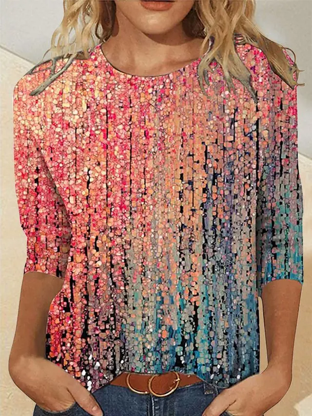 Vacation Loosen Crew Neck Shirts & Tops
