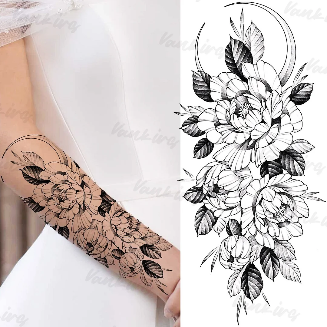 Sdrawing Peony Temporary Tattoos For Women Girls Realistic Anchor Butterfly Flower Fake Tattoo Sticker Sexy Body Arm Tatoos DIY