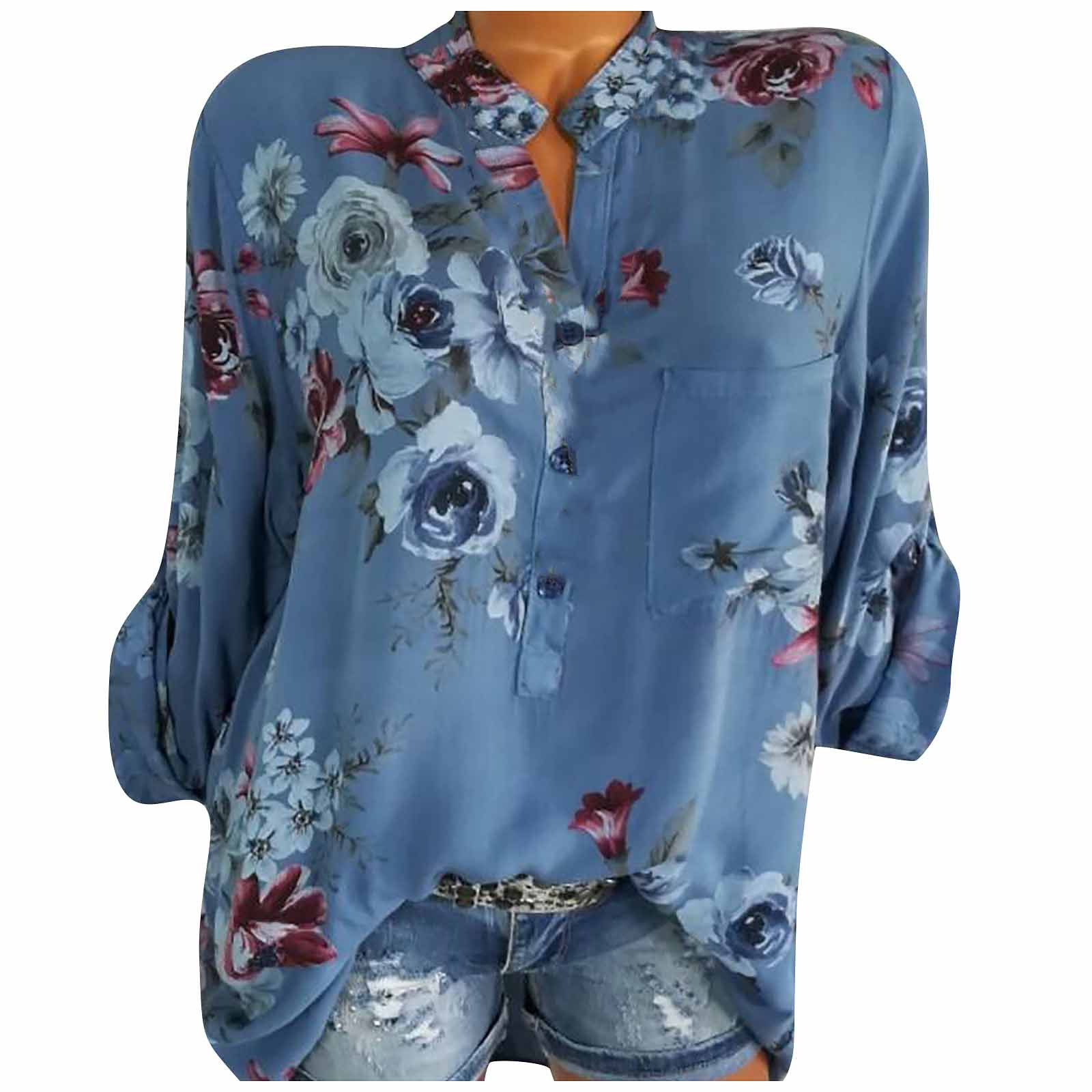Floral Print Fashion Button V Neck Casual Corset Elegant Blouses