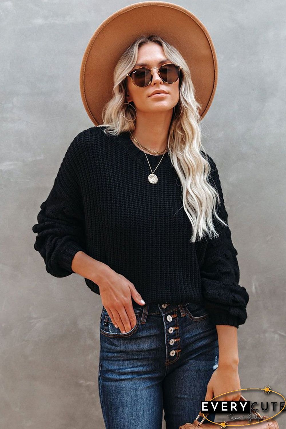 Plain Long Sleeve White Sweater