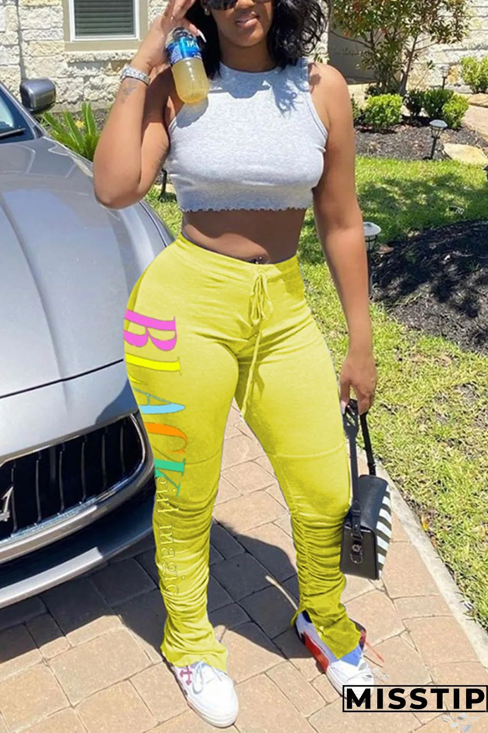 Light Green Fashion Casual Letter Printed Sports Pants