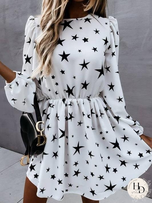 Dresses Star Print Long Sleeve Mini Dress for Women