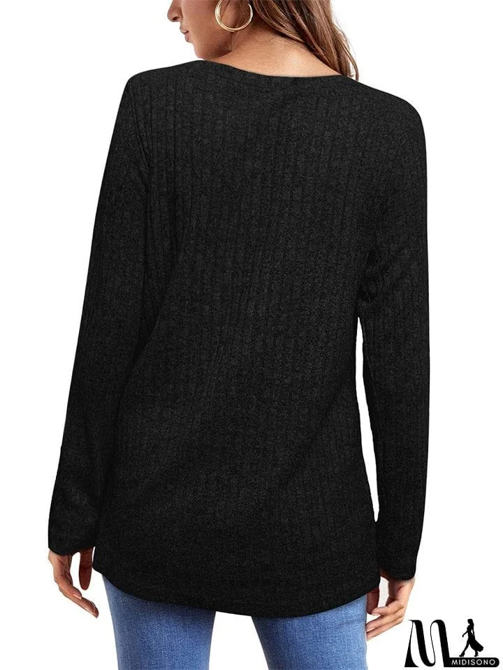 MidiSono - Female Knitwear Solid Ribbed Autumn Winter T-shirts