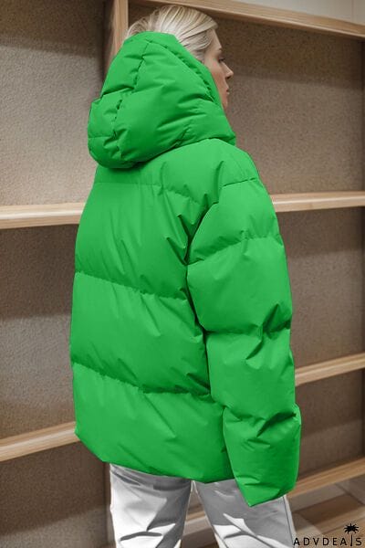 Pocketed Zip Up Hooded Puffer Jacket