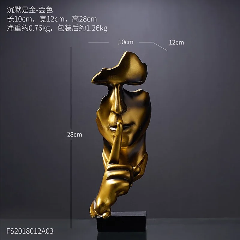 European Resin Face Model Home Decoration Silence Is Gold Art Statue Wine Cabinet Ornament Abstract Sculpture Desk Decoration