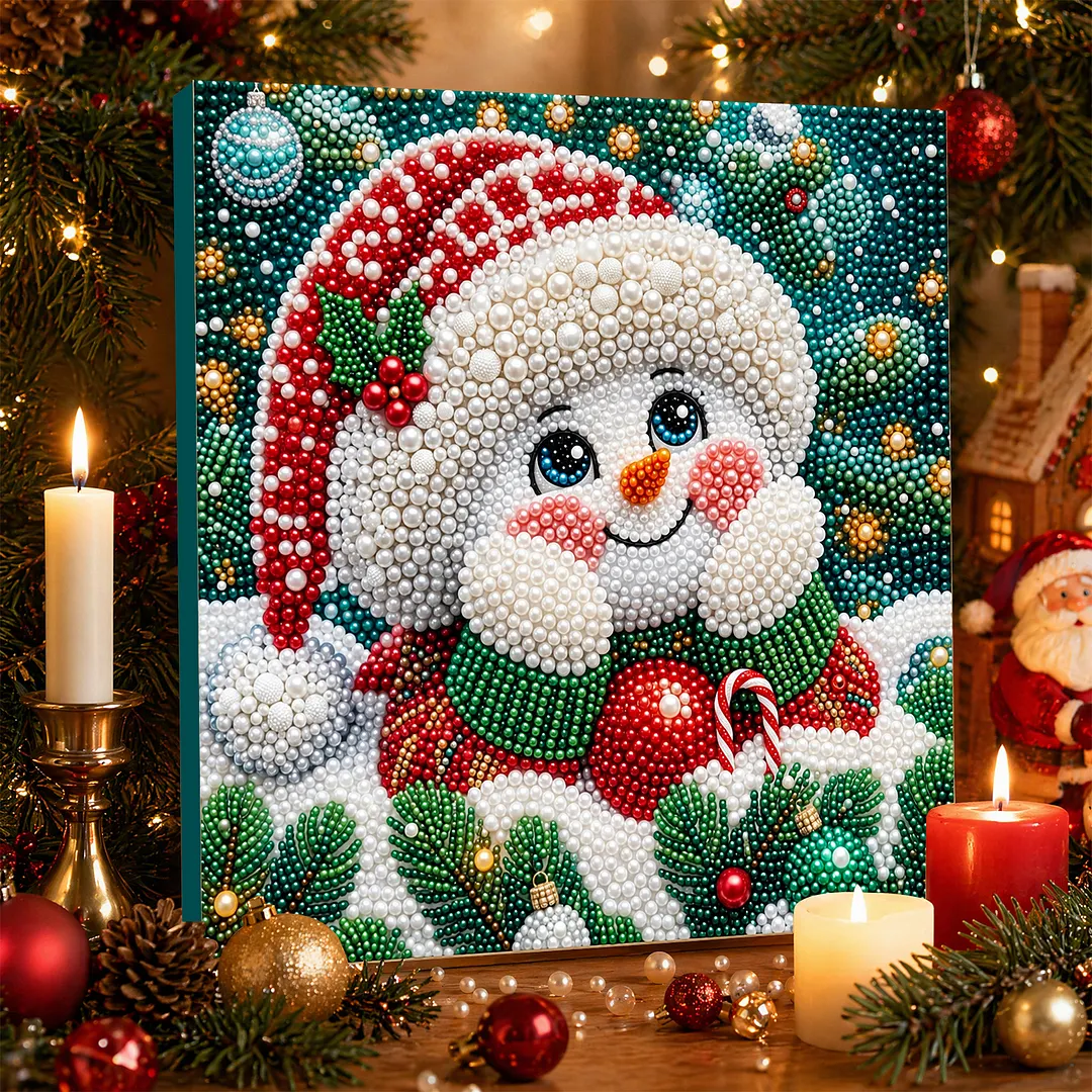 Framed Pearl Painting Kit Holiday Snowman 7.87x7.87in