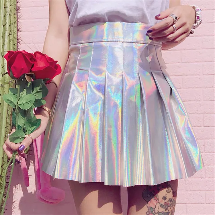 Silver Metallic A-line Mini Skirt
