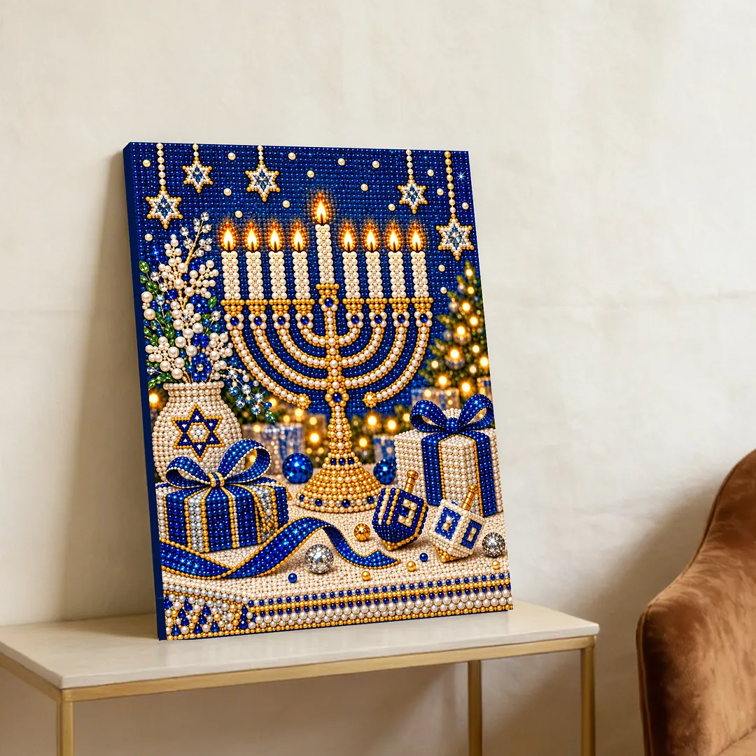 Framed Pearl Painting Kit DIY Hanukkah Menorah Bead Art 11.81x15.75in