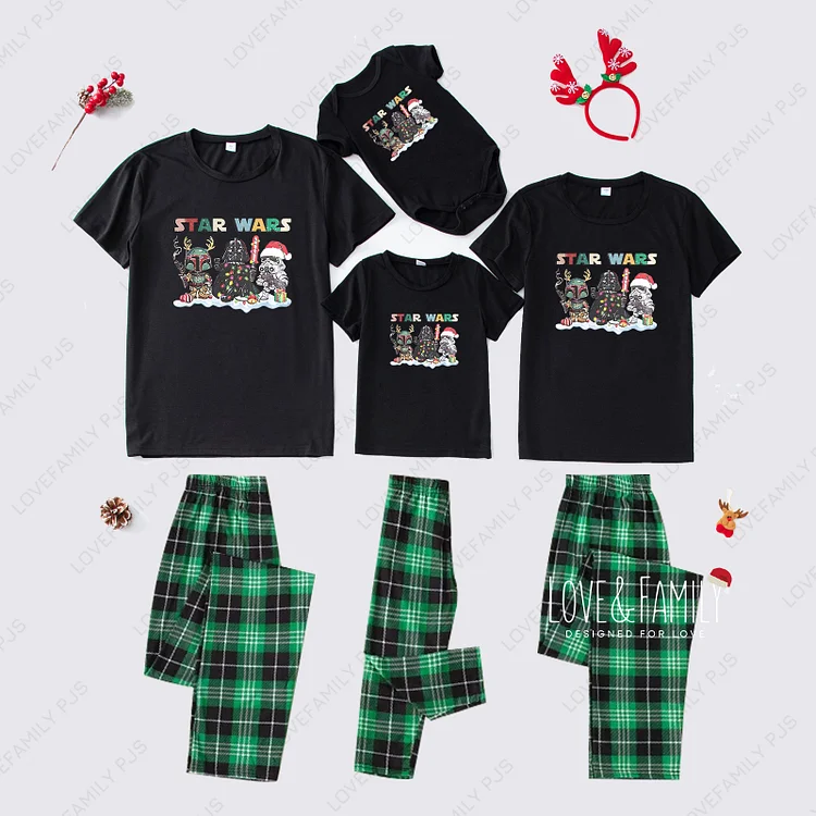 Star Wars Christmas Family Pajamas Short Sleeve Green PJs Sets