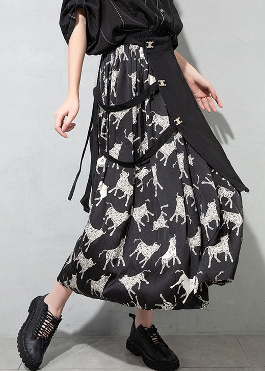 Art black Asymmetrical print Patchwork Skirts Spring CK028- Fabulory