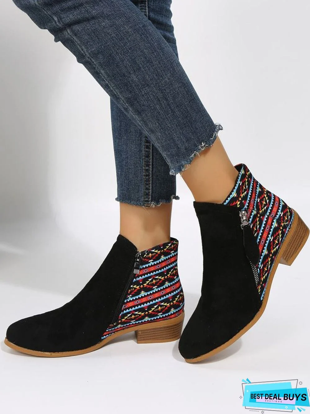 Ethnic  Split Joint Zip Up Booties