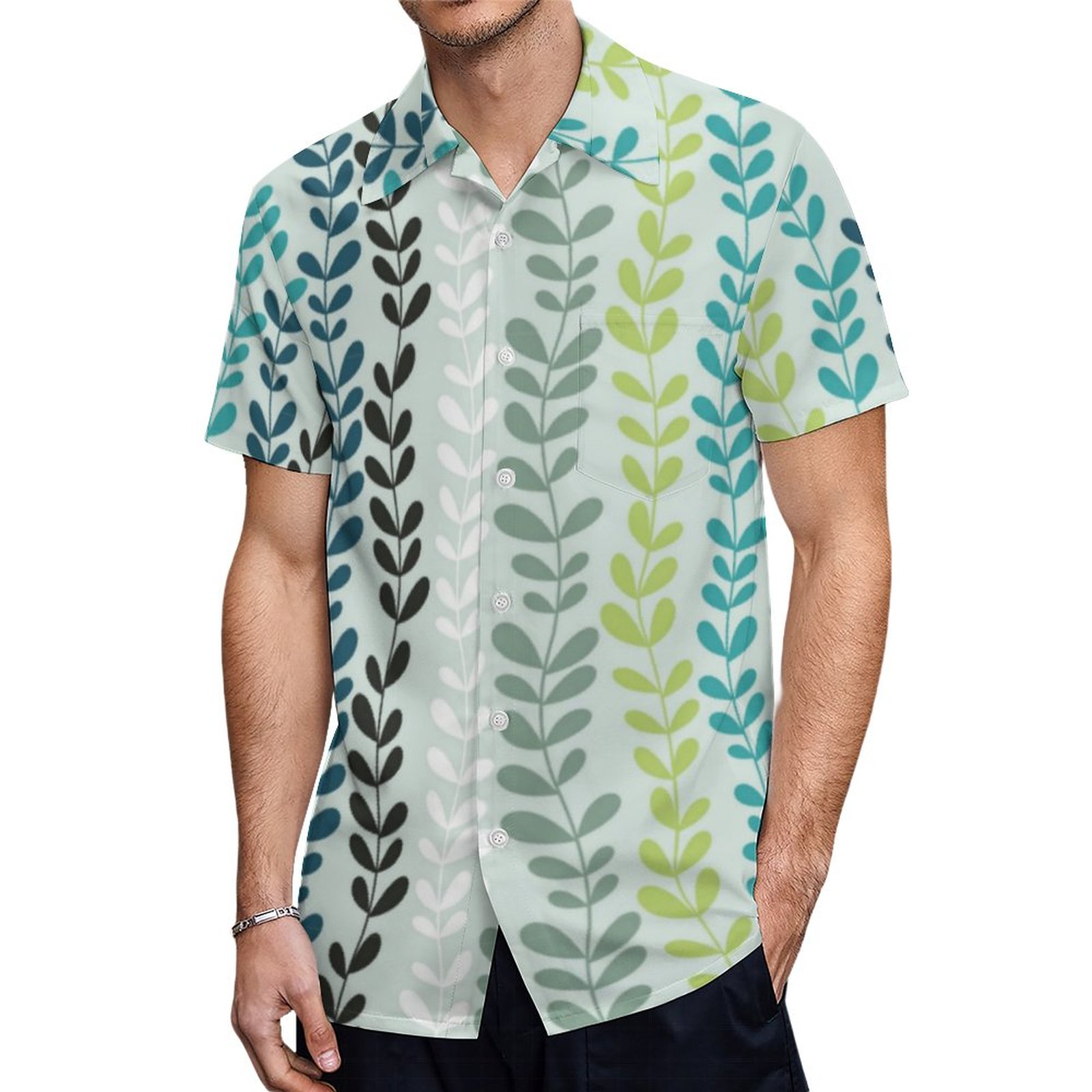 Blue And Mint Pastel Flowers Drawstring Bag Hawaiian Shirt Mens Button Down Tropical Hawaii Beach Shirts