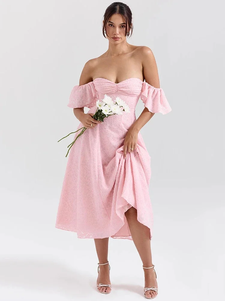 Toloer Pink Flare Short Sleeve Maxi Dress-Outfit Ideas