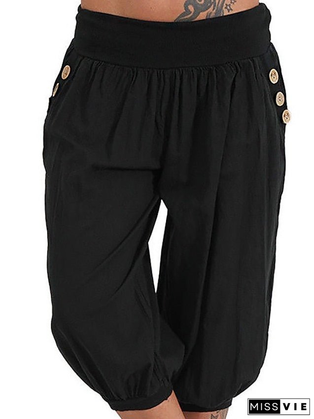 Women's Plus Size Harem Capri Shorts Solid Color Sporty Casual Casual Daily Natural Calf-length Spring Fall Green Blue