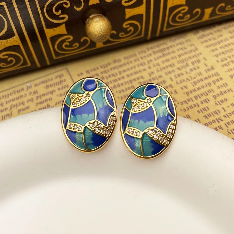 Elliptical enamel zirconia earrings