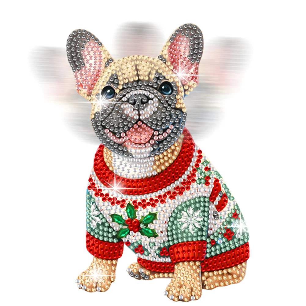 DIY Xmas French Bulldog Acrylic Shaking Head Desktop Diamond Painting Art Kits for Kids