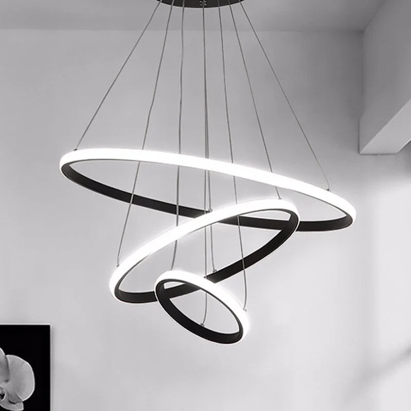 Modern LED Pendant Lights For Dining Room Black Rings Circle Living Bedroom Hanging Lamp Fixtures With Remote Control Luminaire