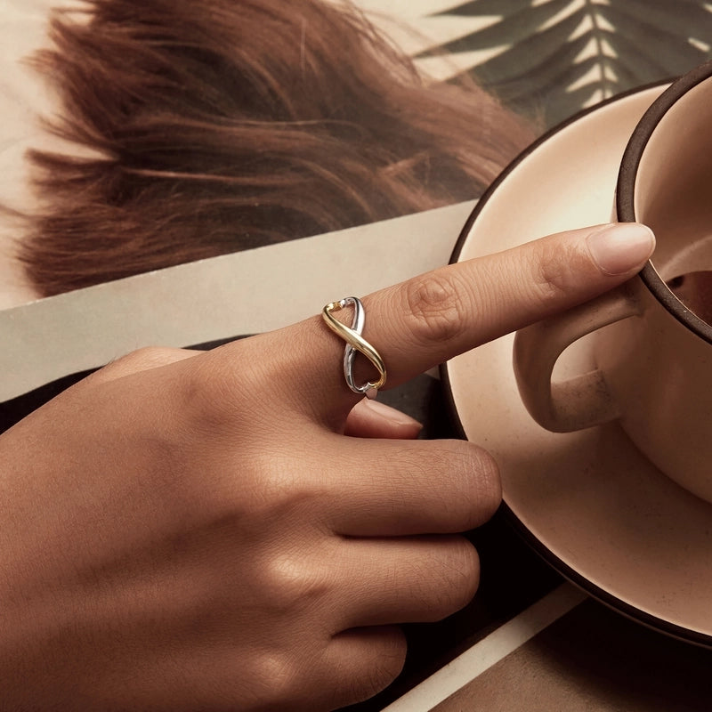 White Gold Plated 925 Sterling Silver Color Block Infinity Open Rings