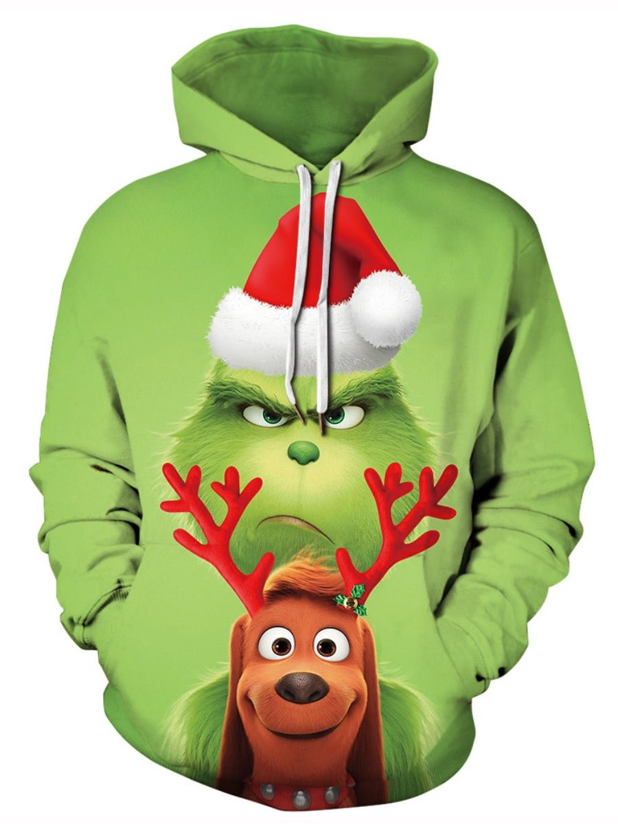 Unisex Christmas Grinch Sweatshirts Digital 3D Floral Funny Hoodie
