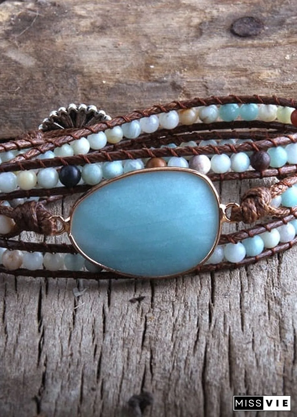 Boho Bracelet, RH 3 Layers Leather Wrap Bracelet, Natural Stones, Blue, Rose, Purple