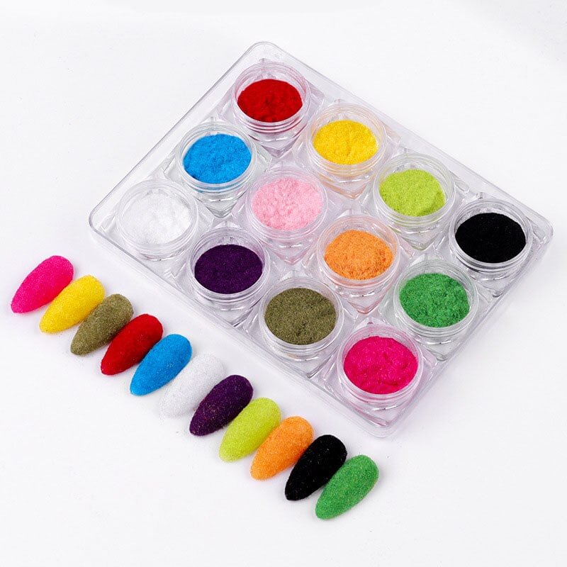 1set  Flocking Velvet Nail Powder Colorful Glitter Dust For Manicure DIY UV Gel Polish Nail Art Tips Decoration