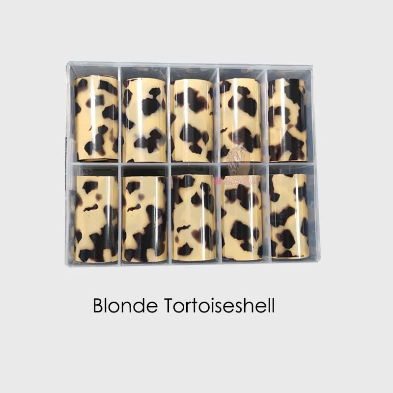 Tortoiseshell Amber Nails Tortoise Shell Nail Art Foil Leopard Pattern Transfer Decals Wraps Tips Stickers Manicure Decorations-Nail Inspo