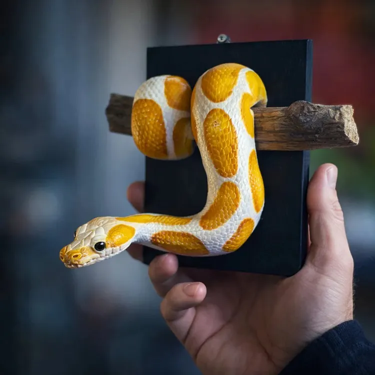Golden Ball Python Wall Sculpture | Symbol of Strength & Prosperity 