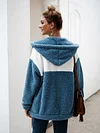 Stitching Color Plush Hooded Coat