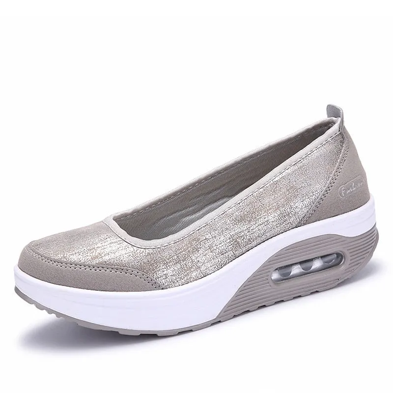 2021 Women Sneakers Flats Loafers Sweet Shallow Comfort Moccasins Slip-on PU Platform Ballet Ladies Vulcanized Shoes New