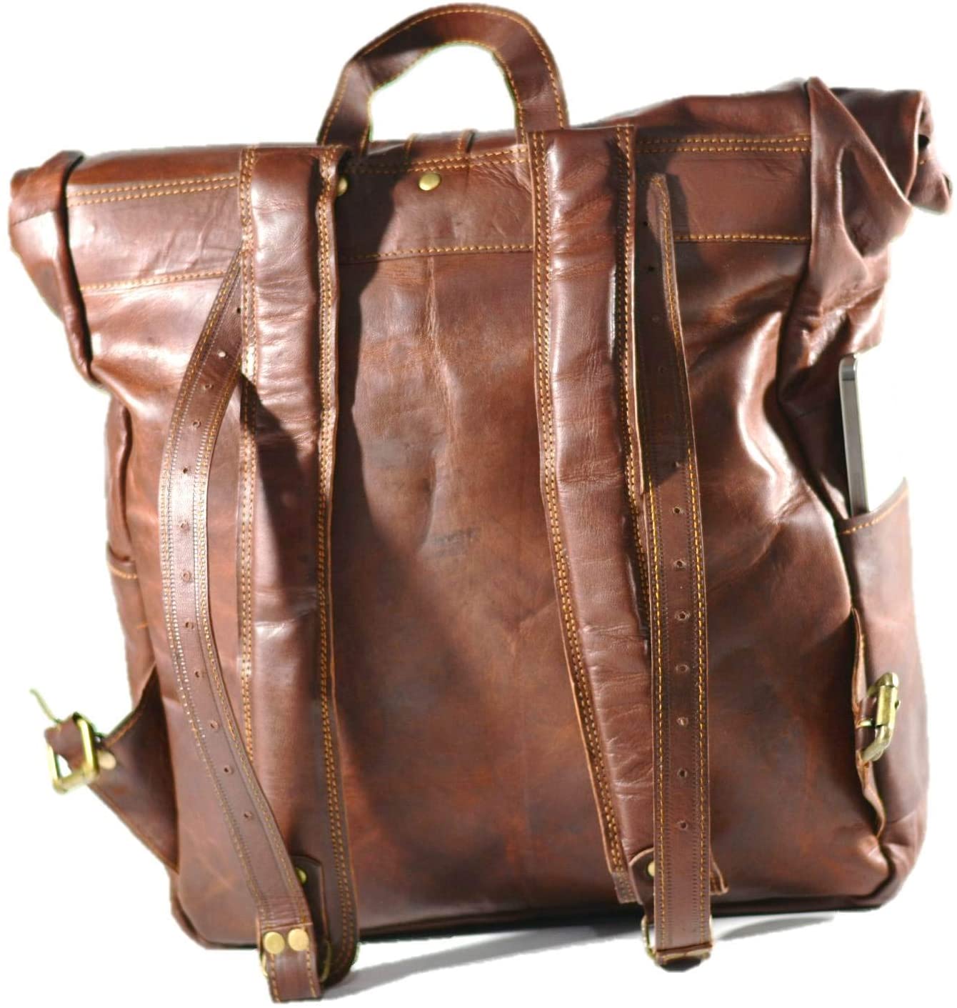 Vintage Leather Backpack School College Book bag Laptop Backpack Brown