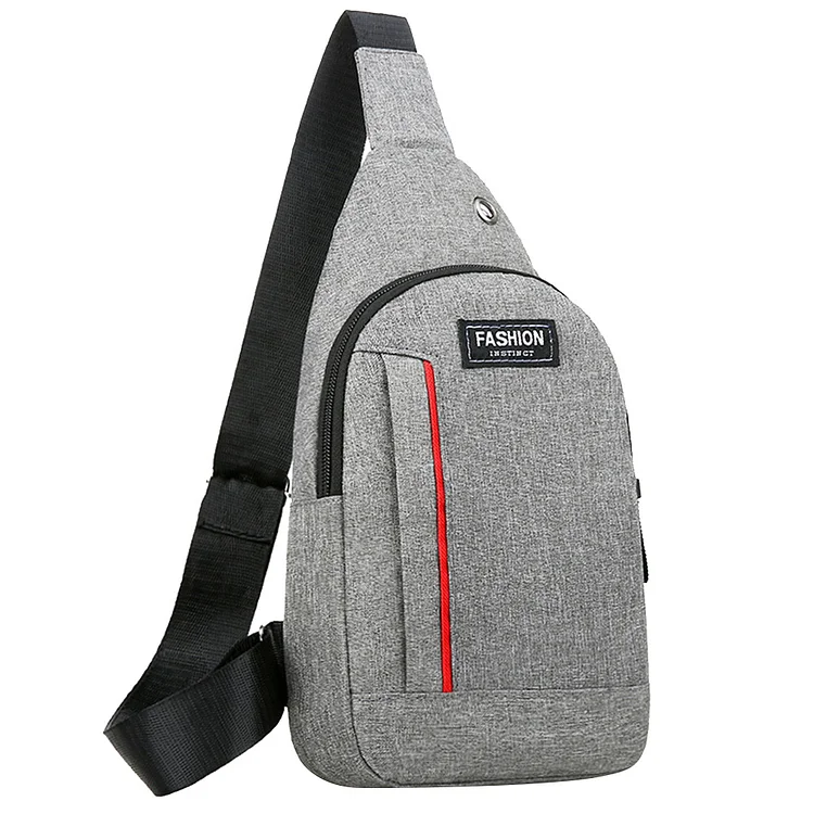 Men Chest Bags Soft Canvas Sling Bags Zip Closure Outdoor Pockets (Grey)