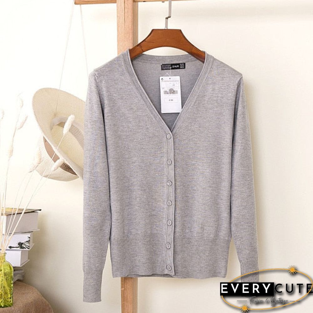 Casual Women Knitted Cardigan Sweater Autumn Winter Women Solid Color V-Neck Long Sleeve Plus Size Crochet Knit Sweater Coat