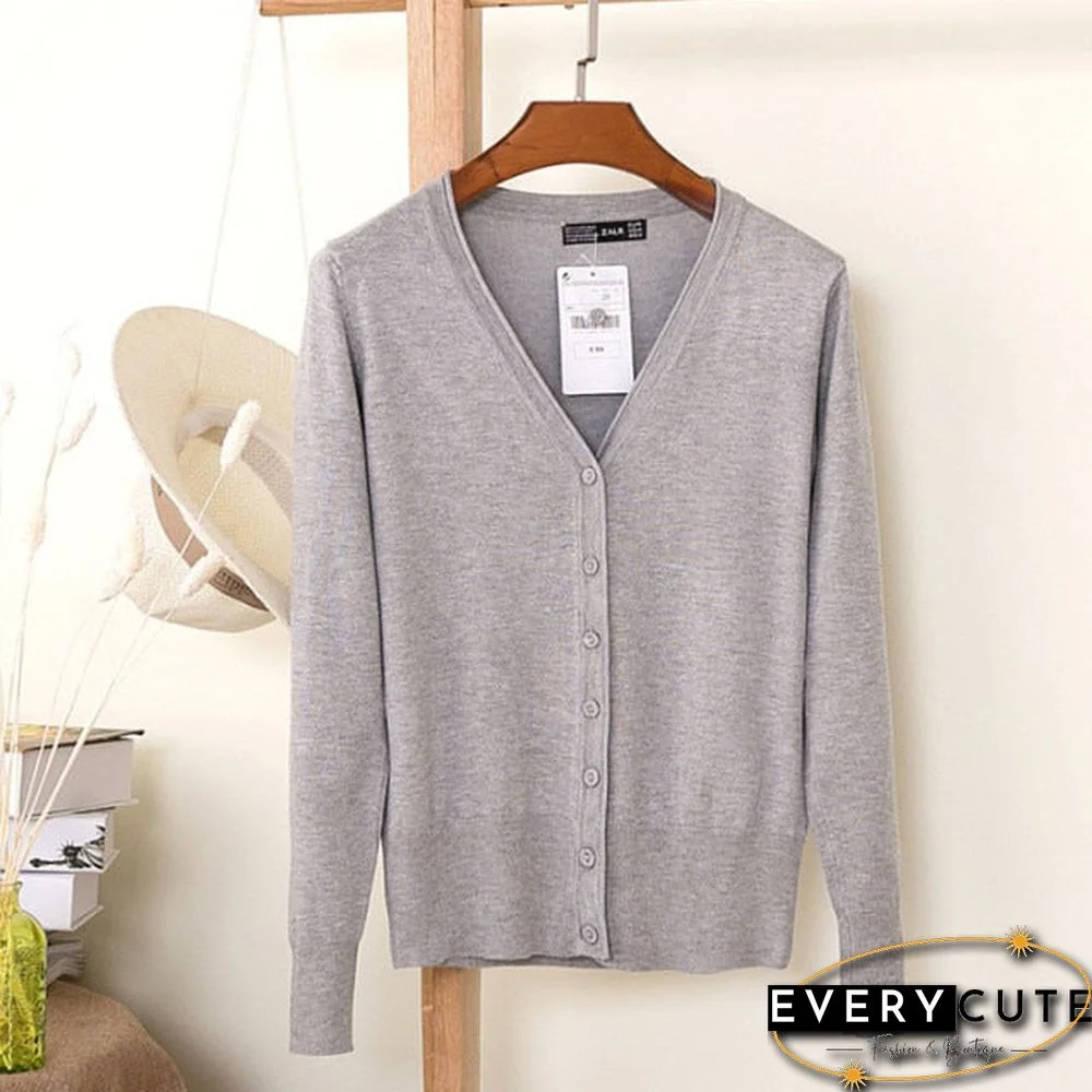 Casual Women Knitted Cardigan Sweater Autumn Winter Women Solid Color V-Neck Long Sleeve Plus Size Crochet Knit Sweater Coat