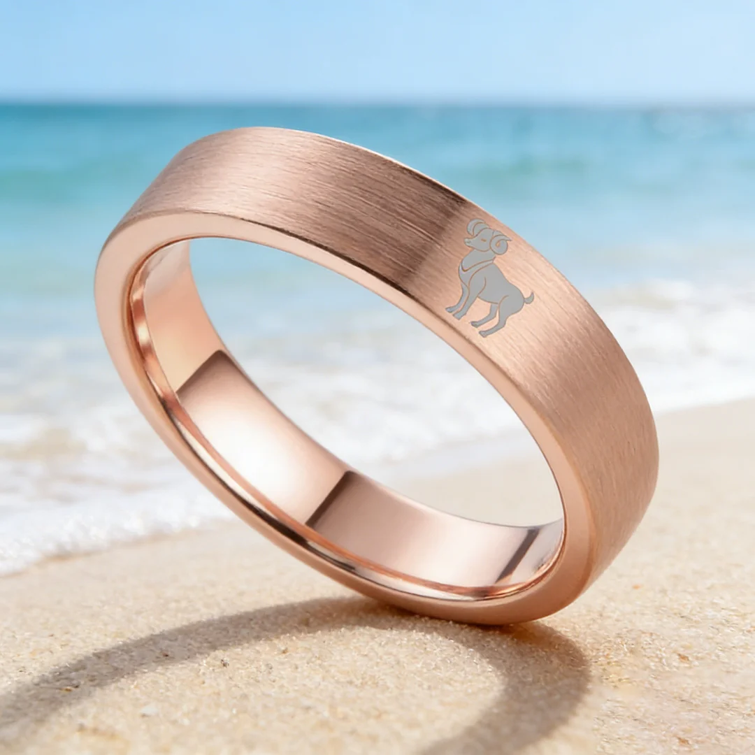 Flat Aries Tungsten Wedding Bands Tungsten Rings Rose Gold Comfort fit for Women or Men 4MM 6MM 8MM