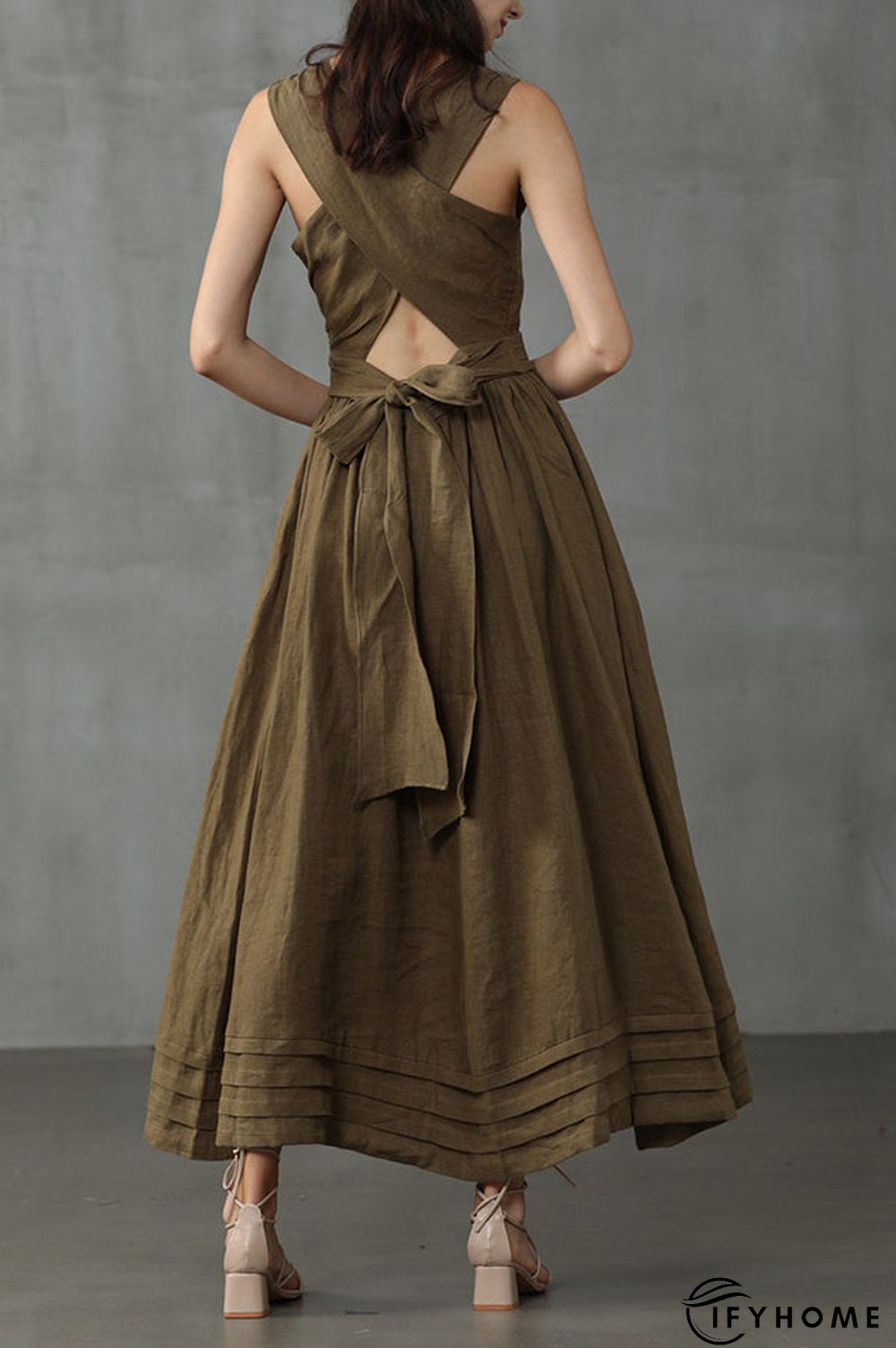Cross Back O Neck Maxi Linen Dress | IFYHOME