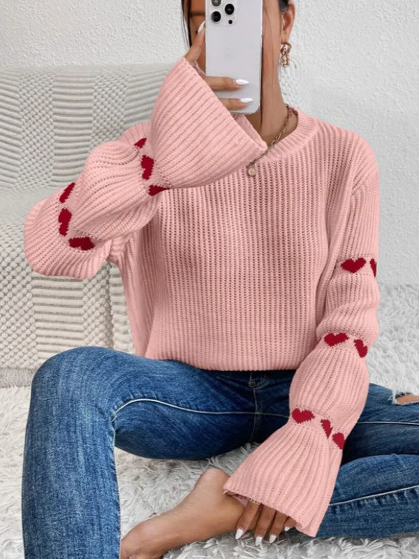 Athvotar Athvotar And Winter Sweater Women's Loose Long-Sleeved Striped Elbow Love Collar Knitted Shirt