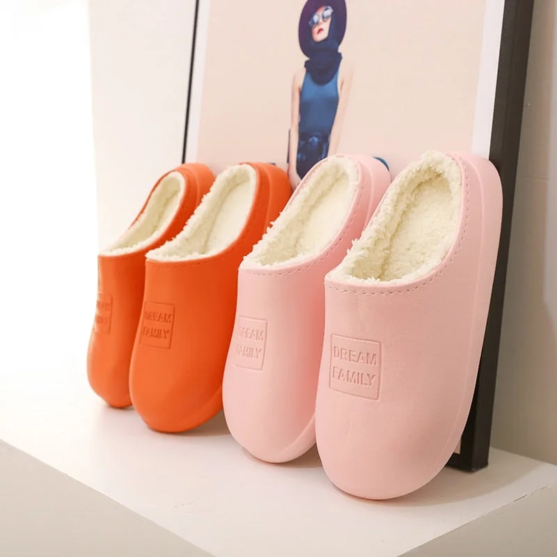 Waterproof Non-Slip Home Slippers Winter Warm Home Women Indoor Cotton Non-Slips Ladies Soft Slippers Memory Foam Couples Shoes