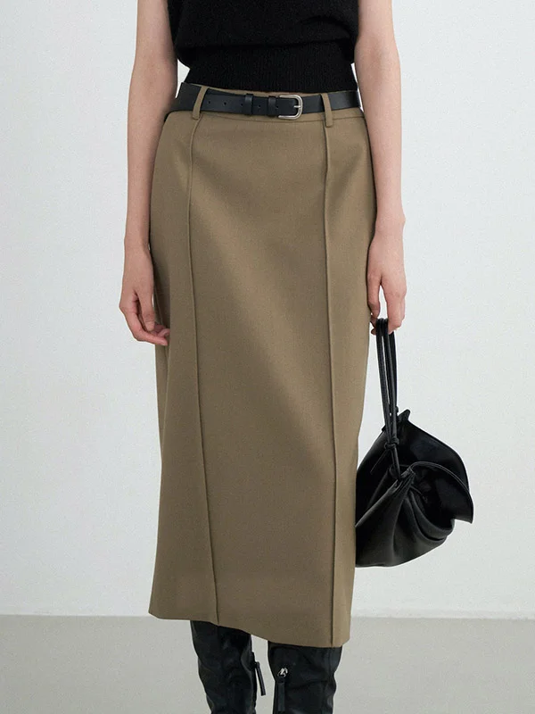 High Waisted Loose Solid Color Split-Back Skirts Bottoms