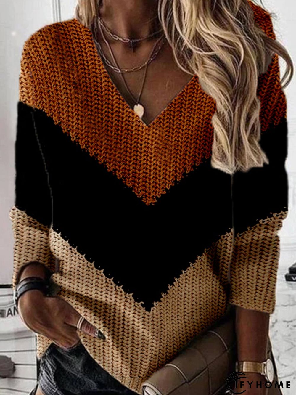 Wool/knitting Patchwork Loose Casual Tunic Sweater Knit Jumper | IFYHOME