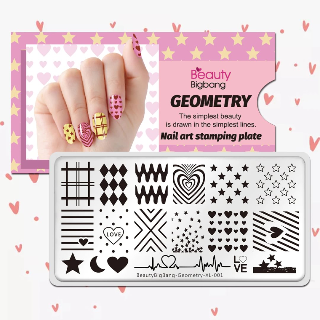 Agreedl BeautyBigBang Stamping Plates Love Heart Star Electrocardiogram Image Stainless Steel Stencil Nail Art Template Geometry XL-001