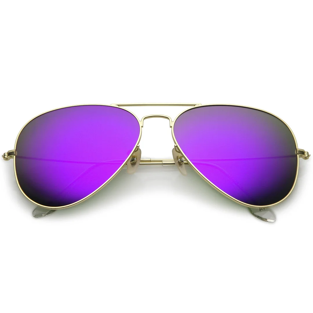 Premium Large Classic Matte Metal Aviator glasses With Colored Mirror Glass Lens 61mm