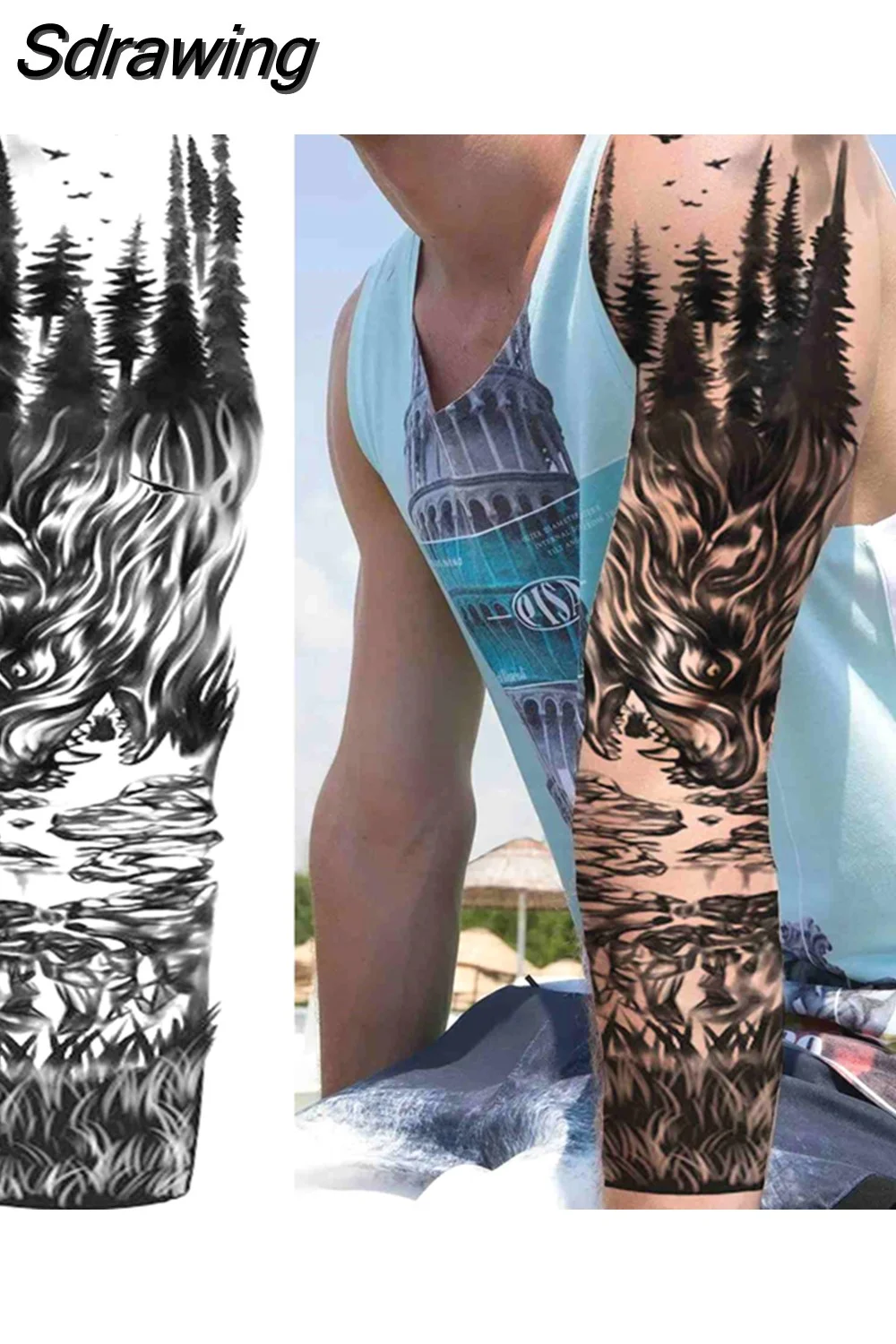 Sdrawing Arm Temporary Tattoos Sleeve For Men Women Realistic Fake Tatoos Warrior Lion Tiger Flower Tatoo Sticker Black Totem Maori 507-1