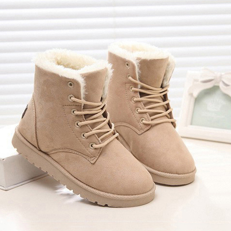 Women's Warm Fur Plush Insole Suede Waterproof Ankle Snow Boots -boots